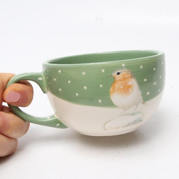 Vintage Hallmark Marjolein Bastin Snow Bird Ceramic Mug Dutch Artist Cup Green - Picture 7 of 8